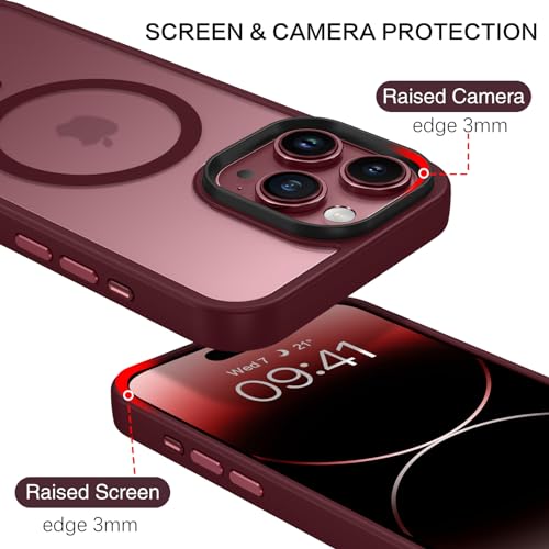 Image of BENTOBEN for iPhone 15 Pro Max Case, iPhone 15 Pro Max Magnetic Case [Compatible with MagSafe], Translucent Matte Slim Shockproof Women Men Protective Case Cover for iPhone 15 Pro Max 6.7 inch, Wine