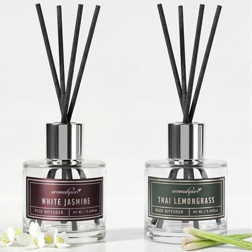 Aromahpure Premium Reed Diffuser Set 120 ML with 8 Fiber Reed Sticks |Jasmine & Lemongrass Long Lasting Upto 35 Days Each | Room Freshener for Bedroom