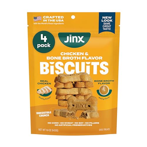 Jinx Oven-Baked Chicken Bone Broth Biscuit Dog Treats - Crunchy, All Natural, Superfood-Rich with Cage-Free Chicken, Dog Biscuits for Puppies, Adults & Seniors - 16oz