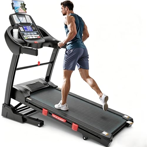 Image of 300lb Capacity Treadmill, 5HP Folding Treadmill w / 15% Auto Incline, 10MPH Fast Speed, 64+3+3+1 Preset Programs, Portable Walking Jogging Machine