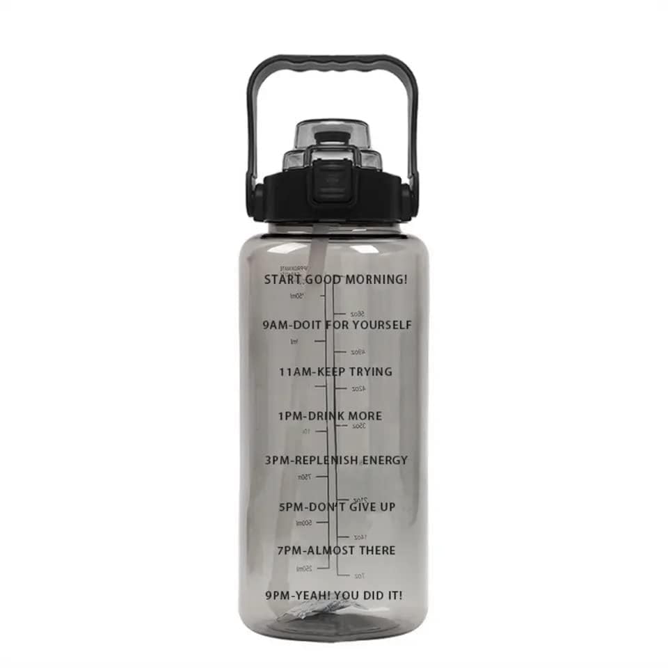 Image of MARTEEN Plastic 2 L Capacity Belt Straw Transparent Motivational Water Bottles|Time Marker Leak Proof&Break-Proof|Best Usage For Office /School /Gym /Travel Bottle|Bpa-Free Fitness Sports Bottle (Black)