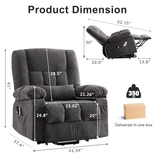 Image of BOSMILLER Power Lift Recliner Chair with Massage and Heat for Elderly, Electric Recliner Single Sofa with Extended Footrest, Side Pocket and USB Charge Port for Living Room
