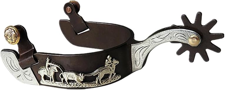 UNISTRENGH 2Pcs Western Spurs Vintage Carved Spurs Retro Bronze Low Carbon Steel Horse Spurs with Turnable Gear, for Horse