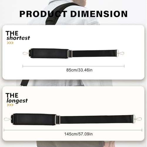 Image of Universal Shoulder Strap - 57 inch Adjustable Bag Strap Replacement Non-Slip Crossbody Purse Strap with Metal Swivel Hooks for Laptop Shoulder Bag Messenger Bag Crossbody Bag Black