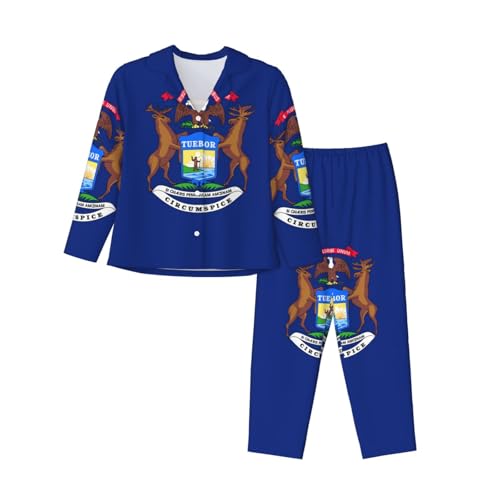 Pyjama Michigan femmes ensemble manches longues contre le froid nocturne avec pantalon long