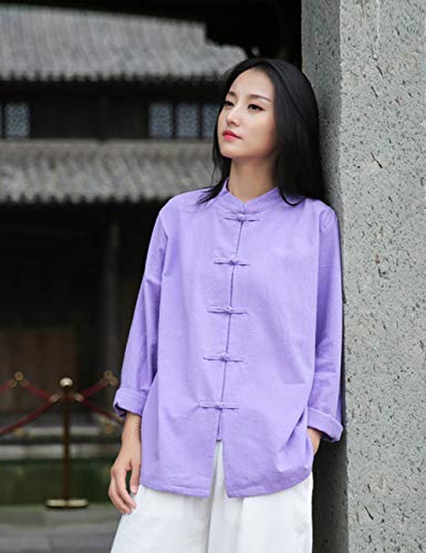 Image of Womens Cotton Linen Casual Long Sleeve Loose T-Shirt Tops Button Down Blouse Cardigan Shirts