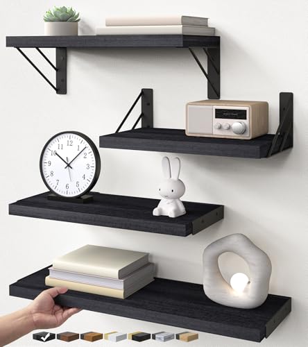 BAYKA Wall Mounted Floating Shelves, Wood Floating Wall...