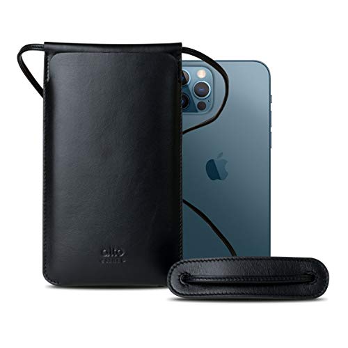 Alto Leather Phone Purse, Italian Leather Crossbody Phone Bag with Card Holder and Shoulder Strap for iPhone Up to 6.7 inch (Raven Black)