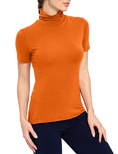 Image of AUHEGN Women's Mock Turtleneck Top Short Sleeve Lightweight Active T-Shirt (S-XXL)