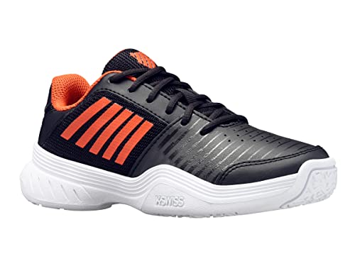 {Zapatillas Tenis Niño 34 Tenis K-Swiss Court Express Omni, Zapatos de Tenis, Negro Azabache, Naranja Picante, Blanco, 34 EU