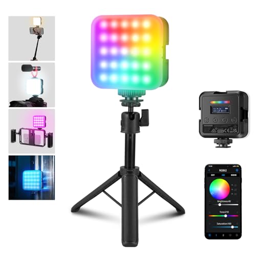 Luce Video RGB Magnetica per Fotocamera con Treppiede Tavolo e 3 Cold Shoe Controllo APP CRI97+ 2500-8500K 17 Scene Batteria 2000mAh Ricaricabile Mini Pannello LED per Foto e RGB62
