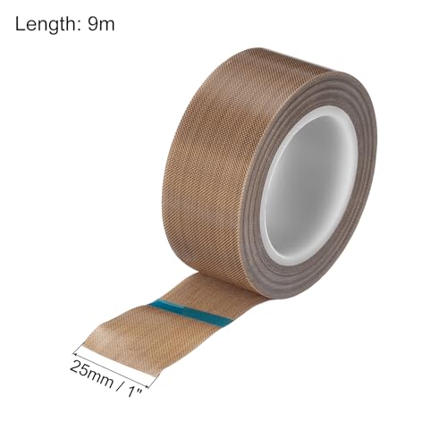 Image of MECCANIXITY 9m /30 Feet,25mm /1 Inch PTFE Tape,PTFE Fabric Tape,Adhesive PTFE Film Tape for Vacuum Sealer Machine,Hand Sealers High Temperature,Brown,Pack of 2
