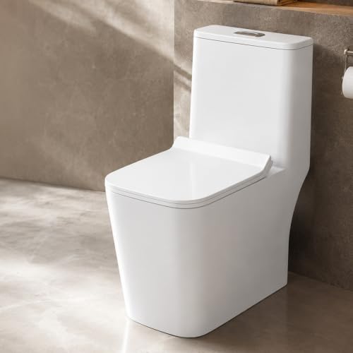Image of KrissKross Siphonic Flush Western Commode, One Piece Floor Mounted Toilet with S-Trap | Rimless Ceramic WC with Soft Close Seat Cover | Powerful Flush Commode for Bathroom