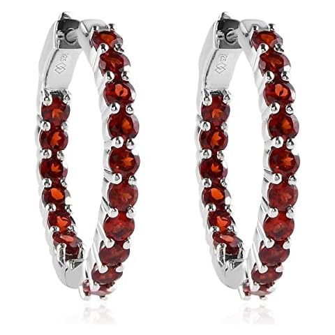 Femme Luxe created garnet gemstone Inside-Out hoop earrings in silver, January birthstone. Cover
