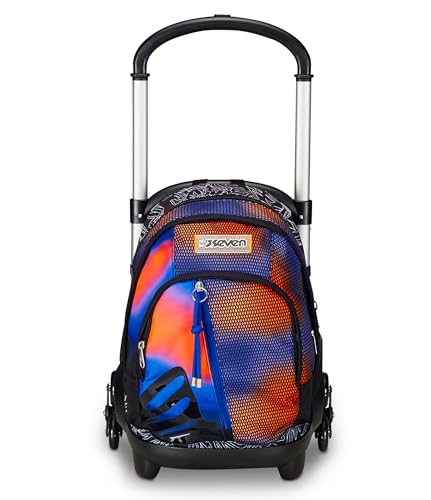 Chariot scolaire 3 roues SEVEN bleu avec sac à dos détachable pour enfant