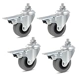 2 Inch Stem Caster Wheels Set of 4 Heavy Duty, M8-1.25X15mm Threaded Stem Casters with Brake,360 Degree No Noise TPR Castors for Furniture, Coffee Table,Cart, End Table(Screws Included)