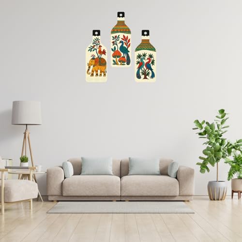 Image of GiftOday Madhubani Art Wooden Wall Hanging for Home & Kitchen Decor | Decoration Items for Livingroom | Modern Artwork Item for Office, Hallway | Decorative Mdf Wall Hanger Artwork (Set of 3)