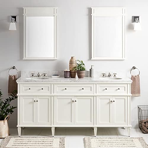 Signature Hardware 465013 Elmdale 72" Free Standing Double Vanity Cabinet Set with Mahogany Cabinet, Vanity Top and Oval Undermount Sinks - 8" Faucet Holes - White/Carrara Marble