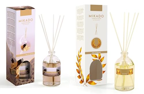 PCMOVILES Mikado Ambientador MISTERIOSO PALO SANTO Y VICTORIUS 100 ml – Pack de 2 Unidades – Aroma Fresco y Natural – Difusor de Varillas para Casa, Oficina y Armario