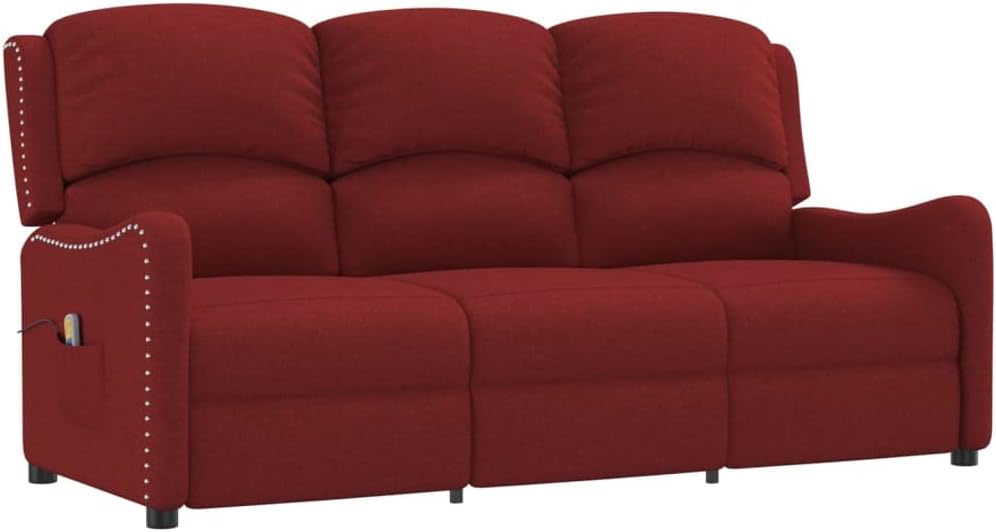 vidaXL Sofá de Masaje Reclinable de 2 Plazas Ajustable Reposapiés Silla Sofá Asiento Sala de Estar Salón Oficina Ergonómico de Tela Rojo Tinto