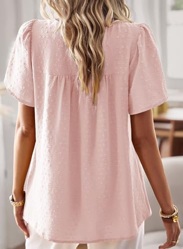 TUUHAW Top Femme Oversize Chemisier Manche Courte Boho Rose Pâle XXL – vue 3