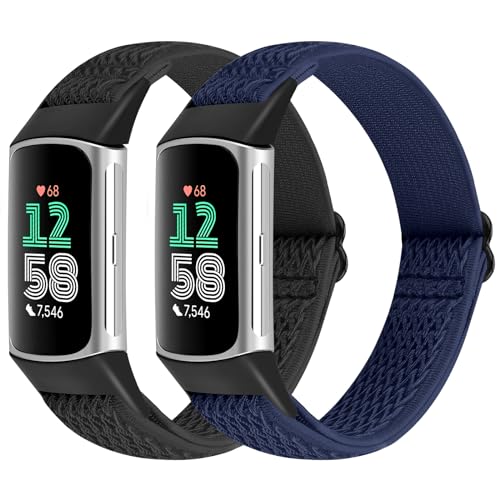 WNIPH 2 Piezas Correas de Elásticas Compatibles con Pulsera Fitbit Charge 6/Charge 5. Correas de Repuesto de Nailon Deportivas Suaves y Ajustables para Fitbit Charge 5 para Mujeres y Hombres.
