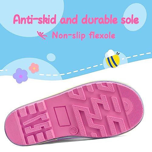 Image of mysoft Kids Rain Boots for Girls Boys Toddler Waterproof Rubber Cute Printed with Easy-On Handles