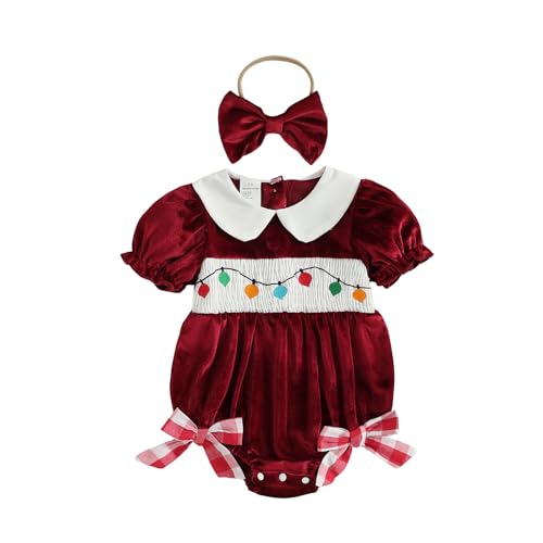 Toddler Baby Girl Christmas Outfit Smocked Dresses Newborn Velvet Bubble Romper Vintage Sister Matching Outfits