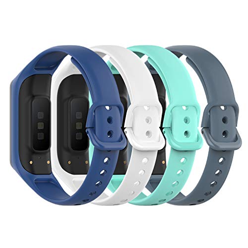 Compatible with Samsung Galaxy Fit 2 Bands Soft Silicone Waterproof Bracelet Accessories Sport Strap Colorful Wristbands for Galaxy Fit 2 SM-R220 Fitness Tracking (White&Gray&Blue&Teal)
