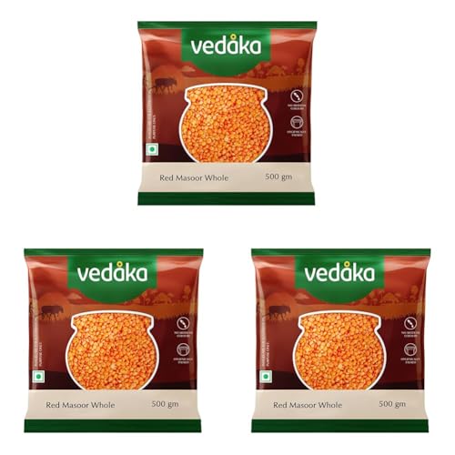 Image of Amazon Brand - Vedaka Unpolished Red Masoor Dal | Whole | 500 G | Premium Masoor Dal (Pack of 3)