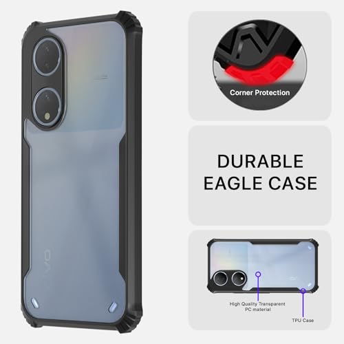 Image of Pikkme Vivo Y100 5G Back Cover | Crystal Clear Transparent Back | Ultra Hyrbid | Full Camera Protection | Raised Edge | Bumper Back Case (Black)