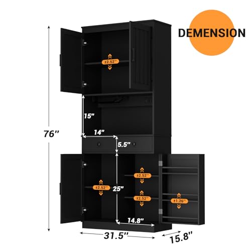 76-Kitchen-Pantry-Storage-Cabinet-with-Microwave-Stand-Freestanding-LED-Kitchen-Cabinet-with-Power-Outlet-Tall-Storage-Cabinet-with-Drawer-Cupboard-with-Adjustable-Shelves-for-Dining-Room 76 Kitchen Pantry Storage Cabinet with Microwave Stand Freestanding LED Kitchen Cabinet with Power Outlet Tall Storage Cabinet with Drawer Cupboard with Adjustable Shelves for Dining Room