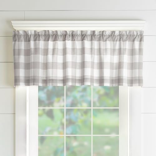 Elrene Home Fashions Farmhouse Living - Mantovana da cucina con finestra a quadri, 152,4 x 38,1 cm (1, grigio/bianco
