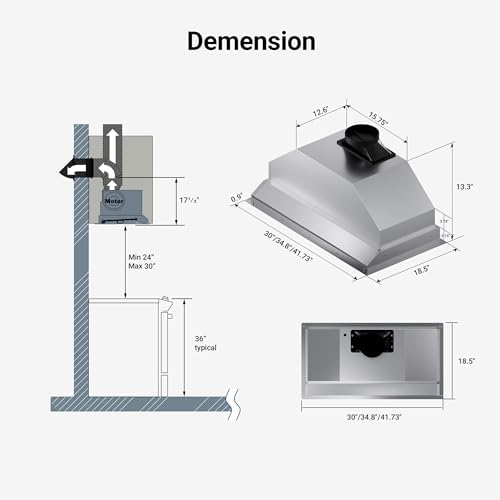 Range Hood Insert 30 inch 900 CFM, Stainless Steel Vent Hood — view 4