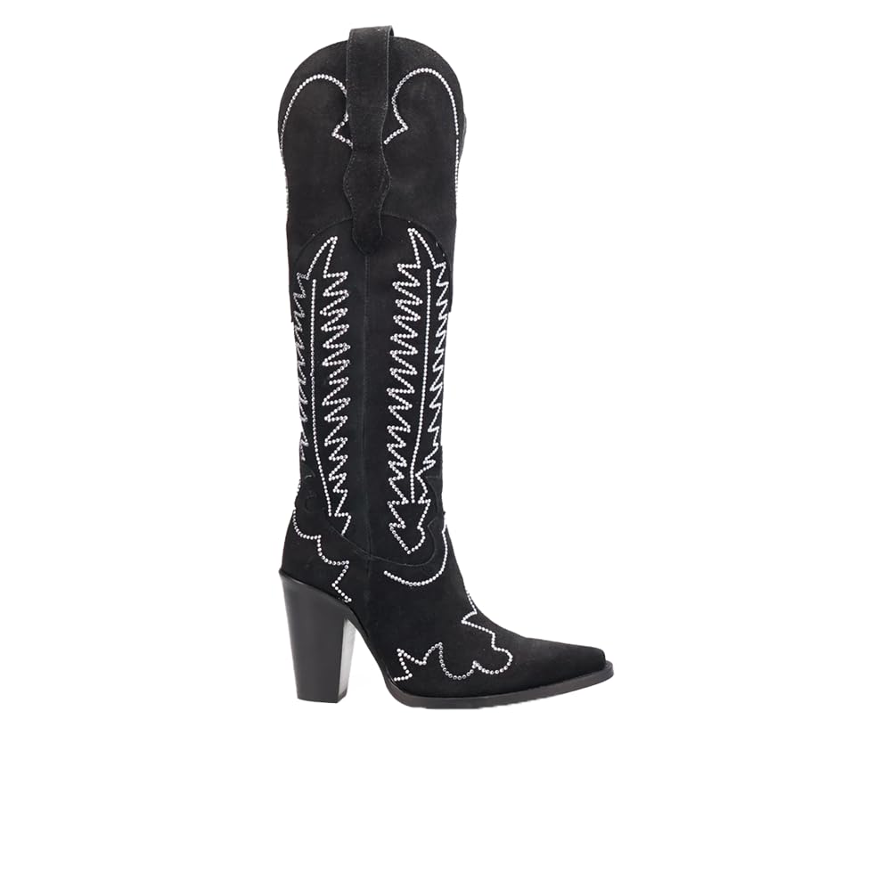 Dingo Womens Double Take Suede Leather Casual Boots Over the Knee Mid Heel 2-3 - Black