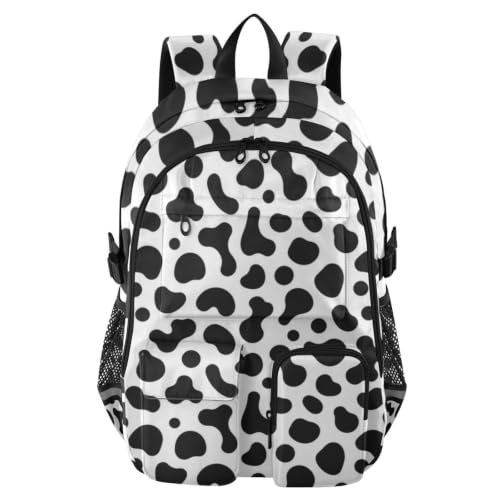 Mochila para laptop con estampado de vaca negra escolar de 17.5 pulgadas