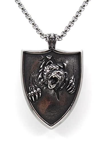 Norse Bear Claw Amulet Necklace for Men,Eagle Wolf Head Pendant Necklace with 22+2