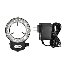 Akozon Microscope LED Light, Microscope Camera 144 LED Beads Light Source Brightness Adjustable Ring Lamp for Stereo Microscope & Camera Black