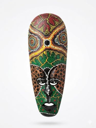 Masque tribal africain décoration murale bois bohème multicolore