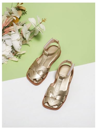 GORGLITTER Girl's Sandals Metallic Leather Flat Sandals Dressy Ankle Strap Cute Summer Wedding Vacation Sandals 20253