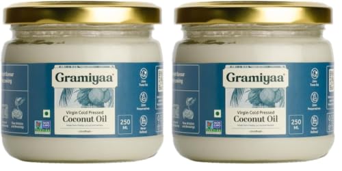 Image of Gramiyaa Cold Pressed Virgin Coconut Oil 250 Ml | Chemical-free, Zero Trans-fat Cooking Oil | Unrefined (Pack of 2)