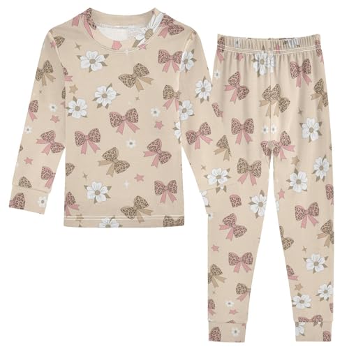 Pajama Sets Long Sleeve Bow Flowers Print Soft Comfy Sleepwear 2 Piece PJS 3-8T