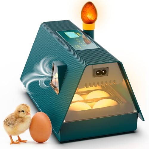 Okkobi M10 Couveuse Oeuf Automatique - Idéal tous âges - Incubateur Retournement Automatique - Contrôle Humidité - Mire oeuf intégré - 10 œufs - Tout type volailles - Vert et Jaune