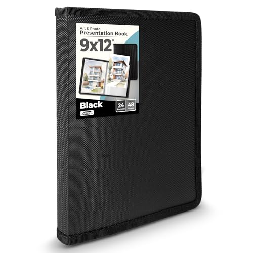 Dunwell Art Portfolio 9x12 Folder - (Black), Portfolio Folder for Artwork, 9 x 12 Art Folder, 24 Pockets Display 48 Pages, Portfolio Binder, Sketch Portfolio, Art Binder, 9x12 Art Portfolio Kids