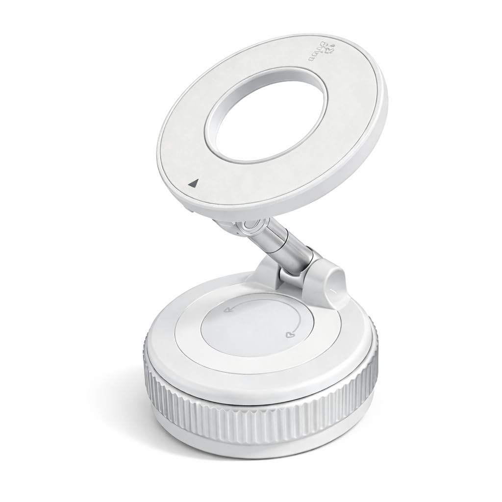 360° vaccum magnetic phones holder, magnetic car phone mount, hands-free suction cup phones holder for with study car/gym/mirror/shower, car mount compatible all mobiles (white)