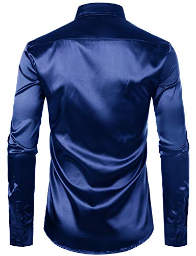 Image of ZEROYAA Men's Luxury Printed Silk Like Satin Button Down Dress Shirt for Party Prom