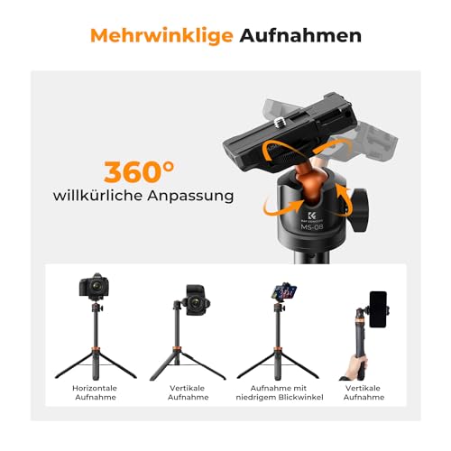 K&F CONCEPT Aluminium Selfie Stick,158CM Handy Stativ für Smartphone – Ansicht 5