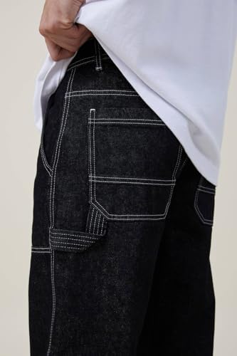 Image of KOTTY Men's Striped Aswad Black Button Regular Fit Jeans