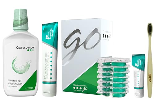 Image of Opalescence Go Teeth Whitening Trays - Complete Bundle - 5167-5447-6288T | Includes: 4.7oz and Travel 1oz Sensitive Toothpastes, 7 Whitening Treatments Trays & Whitening Mouthwash By Ultradent USA