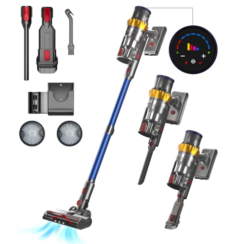 Lutranstra Aspiradora inalámbrica con pantalla inteligente, 45000 Pa/550 W/70 mins, aspiradora con modo automático y cepillo antienredos para alfombras, suelos duros y pelo de animales
